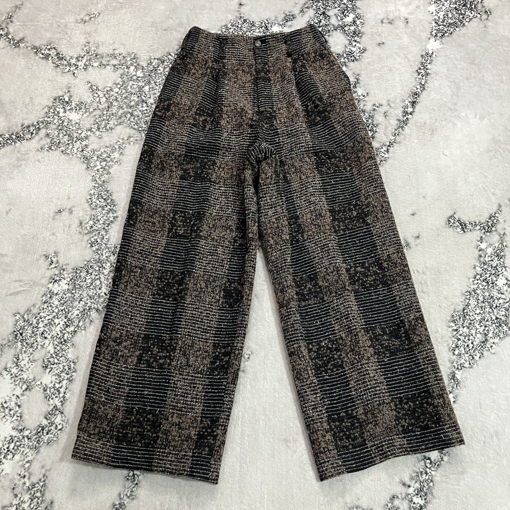 Cassidy Womens Size 8 Brown Black Plaid Tweed High Rise Wide Leg Pants